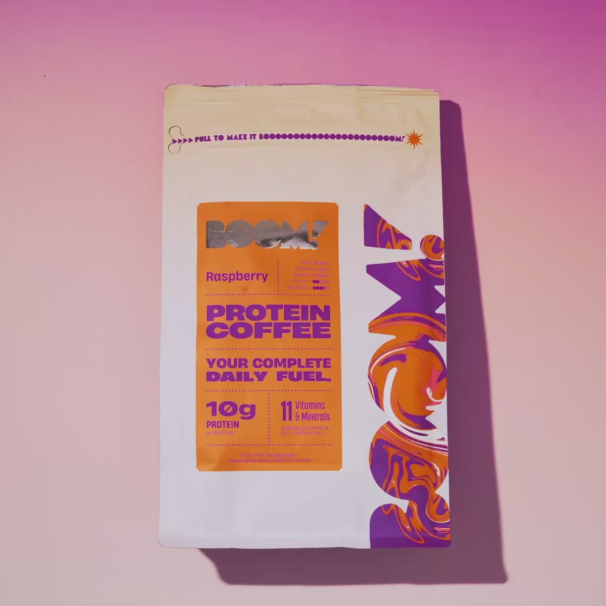 boom protein coffee raspberry video